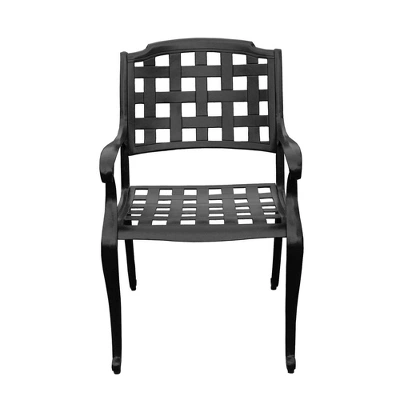 7pc Patio Dining Set With 59" Modern Ornate Outdoor Mesh Aluminum Round Table & Checker Chairs - Black - Oakland Living 6 7pc Patio Dining Set With 59" Modern Ornate Outdoor Mesh Aluminum Round Table & Checker Chairs - Black - Oakland Living - Image 4