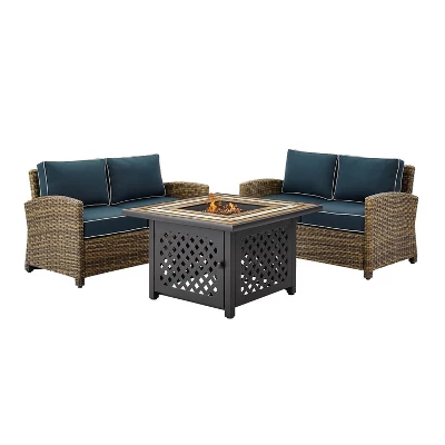 3pc Bradenton Outdoor Steel Fire Pit Set With 2 Loveseats Navy/Weathered Brown - Crosley 9 3pc Bradenton Outdoor Steel Fire Pit Set With 2 Loveseats Navy/Weathered Brown - Crosley - Image 7