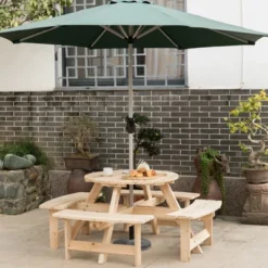 Gardenised Wooden Outdoor Patio Garden Round Picnic Table With Bench, 8 Person- Natural 21 Gardenised Wooden Outdoor Patio Garden Round Picnic Table With Bench, 8 Person- Natural -Crosley Shop GUEST 6b47c161 8fbb 420e a0a2 609b7e600193