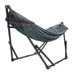 Tranquillo Universal 116 Inch Double Hammock Swing With Adjustable Powder-Coated Steel Stand And Carry Bag For Indoor Or Outdoor Use, Gray