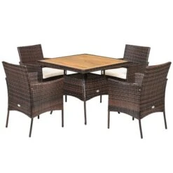 Costway 5PCS Patio Rattan Dining Furniture Set Arm Chair Wooden Table Top -Crosley Shop GUEST 6ce49c14 82bb 4acc 8a99 94c1707e51d7