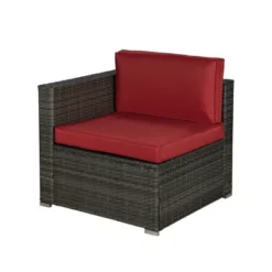 6pc Outdoor Rattan Wicker Conversation Set With Chairs, Coffee Table & Cushions - Gray/Red - GODEER -Crosley Shop GUEST 6d4b4c89 d3a4 4f24 8858 3d2c3d859945
