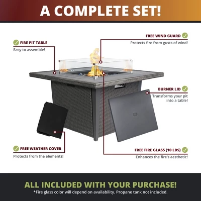 Kinger Home Ethan 5-Piece Rattan Wicker Propane Fire Pit Set With An Aluminum Frame 8 Kinger Home Ethan 5-Piece Rattan Wicker Propane Fire Pit Set With An Aluminum Frame - Image 6