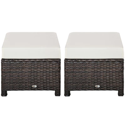 Outsunny 2 Pc 20" Outdoor PE Rattan Wicker Ottoman, Fade-Resistant Patio Footrest With Soft Cushion, Steel Frame, Brown, White 5 Outsunny 2 Pc 20" Outdoor PE Rattan Wicker Ottoman, Fade-Resistant Patio Footrest With Soft Cushion, Steel Frame, Brown, White - Image 3