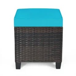Costway 2PCS Patio Rattan Ottoman Cushioned Seat W/ Foot Rest Turquoise -Crosley Shop GUEST 706ac5e9 809d 4476 adc9 aadcbd4083e1