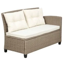 4pc Wicker Patio Conversation Seating Set With Cushions - Beige/Brown - GODEER -Crosley Shop GUEST 70cf2e78 c440 4ad2 9c42 8636421bdf15
