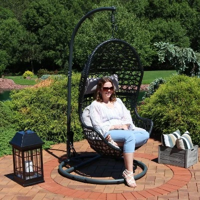Sunnydaze Decor Sunnydaze Outdoor Resin Wicker Patio Cordelia Hanging Basket Egg Chair Swing With Cushion, Headrest, And Steel Stand Set- 3pc 10 Sunnydaze Decor Sunnydaze Outdoor Resin Wicker Patio Cordelia Hanging Basket Egg Chair Swing With Cushion, Headrest, And Steel Stand Set- 3pc - Image 8
