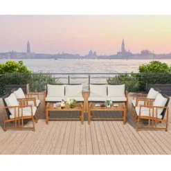 Costway 8PCS Patio Mix Brown Wicker Sofa Set Acacia Wood Frame With Seat & Back Cushions -Crosley Shop GUEST 710d51ca a0e8 40e0 873d faa241fb5502