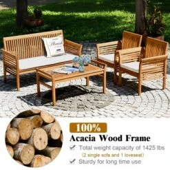 Costway 4 PCS Outdoor Acacia Wood Sofa Furniture Set Cushioned Chair Coffee Table Garden 13 Costway 4 PCS Outdoor Acacia Wood Sofa Furniture Set Cushioned Chair Coffee Table Garden -Crosley Shop GUEST 71cde075 68c2 4234 988c 6cd00f5758f6
