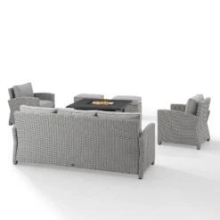 Bradenton 6pc Outdoor Wicker Sofa And Arm Chair Seating Set With Dante Fire Table And 2 Ottomans - Gray/Gray - Crosley -Crosley Shop GUEST 733e0ea7 67b5 4d14 abcf ee3965f66987