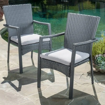 Corsica Set Of 2 Wicker Dining Chair With Cushions - Gray - Christopher Knight Home 3 Corsica Set Of 2 Wicker Dining Chair With Cushions - Gray - Christopher Knight Home
