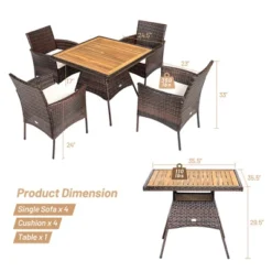 Costway 5PCS Patio Rattan Dining Furniture Set Arm Chair Wooden Table Top -Crosley Shop GUEST 73fabfaa a7d0 46c6 a3fa 8a6b0d11fe24