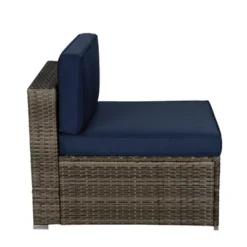 5pc Outdoor Rattan Wicker Sectional Conversation Set With Cushions - Brown/Blue - GODEER -Crosley Shop GUEST 74353af9 89d3 438c a836 2abdfdffb632