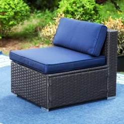 9pc Outdoor Steel & Wicker Conversation Set With Square Coffee Table & Cushions Blue - Captiva Designs -Crosley Shop GUEST 75554771 0ed0 40ef b7c1 d443259814ae