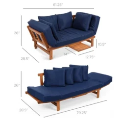 Best Choice Products Outdoor Convertible Acacia Wood Futon Sofa W/ Pullout Tray, 4 Pillows, All-Weather Cushion - Navy -Crosley Shop GUEST 762e0155 9033 420f bf1c 8181a03e3d8e