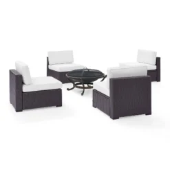 Biscayne 5pc Outdoor Wicker Conversation Set With 4 Armless Chairs & Fire Pit - White - Crosley -Crosley Shop GUEST 76855914 6700 4485 b58a 5a0b968f8a52