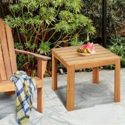 Costway 2PCS Wooden Square Side End Table Patio Coffee Bistro Table Indoor Outdoor Natural -Crosley Shop GUEST 774d8db4 94f2 4671 aa1b 32c435c7e973