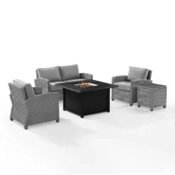 Bradenton 5pc Wicker Sofa Set With Fire Table - Gray - Crosley