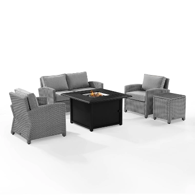 Bradenton 5pc Wicker Sofa Set With Fire Table - Gray - Crosley 3 Bradenton 5pc Wicker Sofa Set With Fire Table - Gray - Crosley