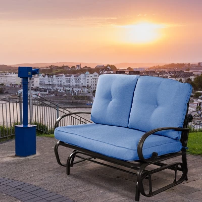 Costway Glider Outdoor Patio Rocking Bench Loveseat Cushioned Seat Steel Frame Blue 9 Costway Glider Outdoor Patio Rocking Bench Loveseat Cushioned Seat Steel Frame Blue - Image 7