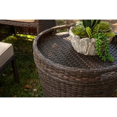 Barton 5-Pieces Patio Sofa Ottoman Wicker Set With Side Storage Table, Brown/Beige 4 Barton 5-Pieces Patio Sofa Ottoman Wicker Set With Side Storage Table, Brown/Beige - Image 2