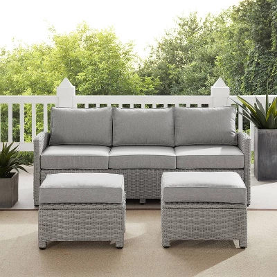 Bradenton 3pc Outdoor Wicker Sofa & 2 Ottoman Set - Gray/Gray - Crosley 4 Bradenton 3pc Outdoor Wicker Sofa & 2 Ottoman Set - Gray/Gray - Crosley - Image 2