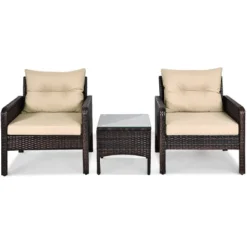 Costway 3PCS Patio Rattan Conversation Set Cushioned Sofa Chair For Garden -Crosley Shop GUEST 787af8b5 c959 43a2 8401 4a3778c95c48