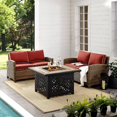 3pc Bradenton Outdoor Steel Fire Pit Set With 2 Loveseats Sangria/Weathered Brown - Crosley 5 3pc Bradenton Outdoor Steel Fire Pit Set With 2 Loveseats Sangria/Weathered Brown - Crosley - Image 3