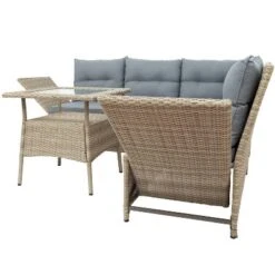 4pc Wicker Adjustable Patio Seating Set With Cushions - Natural/Gray - GODEER -Crosley Shop GUEST 79c5b199 013f 49c8 879e e52b38cdc75b