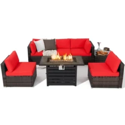Tangkula 7PCS Patio Rattan Furniture Set 42" Fire Pit Table W/ Cover Cushioned -Crosley Shop GUEST 7a3b1218 fc30 4704 a64f 9ddd8c9e353c