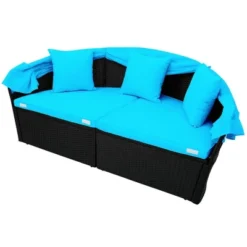 6pc Wicker Round Outdoor Sectional Set With Cushions - Black/Blue - GODEER -Crosley Shop GUEST 7b63b71b 94e3 43a8 9075 ecaf94ad8256