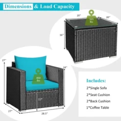 Costway 3PCS Patio Rattan Wicker Furniture Set Sofa Table W/Cushion Yard RedTurquoise NavyBlack -Crosley Shop GUEST 7b7869d0 25c0 4232 a3d7 c8794db2ea49