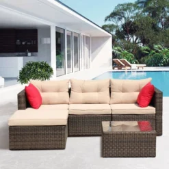 5pc Wicker Patio Sectional Seating Set With Shallow Cushions - Brown - GODEER -Crosley Shop GUEST 7be5e328 e1ef 46f4 8863 bb92692cb4e7