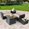 Tangkula 5PCS Outdoor Patio Furniture Set With 50,000 BTU Propane Fire Pit Table Patio Conversation Set W/ Cushions, Storage Box, Coffee Table Beige -Crosley Shop GUEST 7cca0a1a 05ff 464a 99e2 4d2cc06d16e2