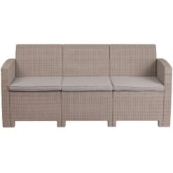 Merrick Lane Outdoor Furniture Resin Sofa Faux Rattan Wicker Pattern Patio 3-Seat Sofa With All-Weather Cushions -Crosley Shop GUEST 7fa16292 8bcd 44a5 95dd 153d06b5ea65
