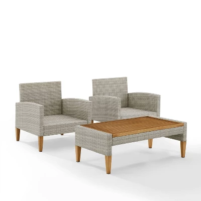 Capella Outdoor Wicker 3 Pc Set With Two Chairs And Coffee Table Gray/Acorn - Crosley 5 Capella Outdoor Wicker 3 Pc Set With Two Chairs And Coffee Table Gray/Acorn - Crosley - Image 3
