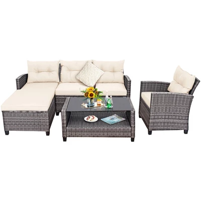 Costway 4PCS Patio Rattan Furniture Set Sofa Ottoman Cushion Garden Deck White/Gray 11 Costway 4PCS Patio Rattan Furniture Set Sofa Ottoman Cushion Garden Deck White/Gray - Image 9