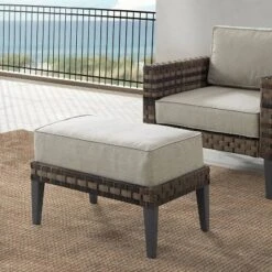 Prescott Outdoor Wicker Ottoman - Taupe/Brown - Crosley