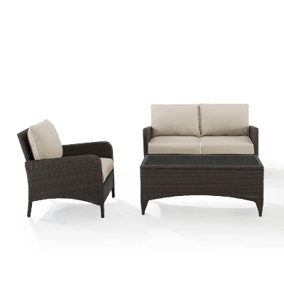 Kiawah 3pc Outdoor Wicker Conversation Set Sand - Crosley 3 Kiawah 3pc Outdoor Wicker Conversation Set Sand - Crosley