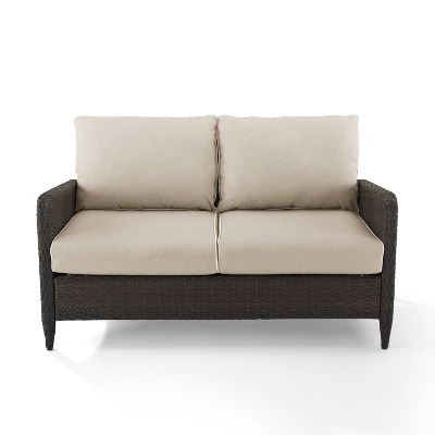 Kiawah Outdoor Wicker Loveseat Beige - Crosley 3 Kiawah Outdoor Wicker Loveseat Beige - Crosley
