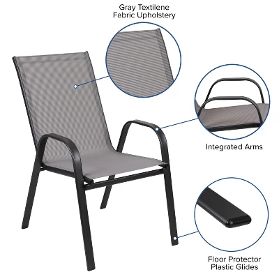 Flash Furniture 5 Piece Outdoor Patio Dining Set - Tempered Glass Patio Table, 4 Flex Comfort Stack Chairs 5 Flash Furniture 5 Piece Outdoor Patio Dining Set - Tempered Glass Patio Table, 4 Flex Comfort Stack Chairs - Image 3
