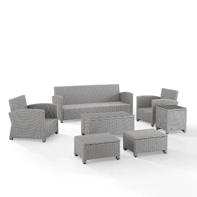 Bradenton 7pc Outdoor Wicker Sofa And Arm Chair Seating Set With Coffee Table, Side Table And 2 Ottomans - Navy/Gray - Crosley 10 Bradenton 7pc Outdoor Wicker Sofa And Arm Chair Seating Set With Coffee Table, Side Table And 2 Ottomans - Navy/Gray - Crosley - Image 8