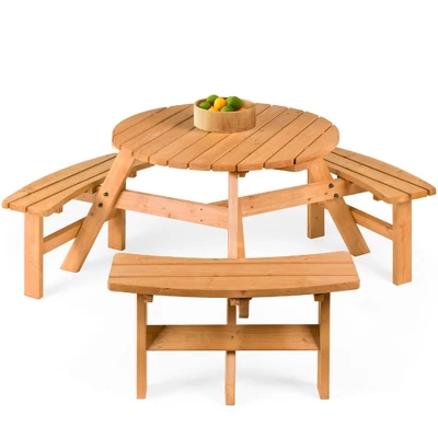 Best Choice Products 6-Person Circular Outdoor Wooden Picnic Table W/ 3 Built-In Benches, Umbrella Hole 9 Best Choice Products 6-Person Circular Outdoor Wooden Picnic Table W/ 3 Built-In Benches, Umbrella Hole - Image 7