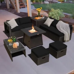 Costway 9PCS Patio Rattan Furniture Set Fire Pit Space-saving W/ Cushion Cover 26 Costway 9PCS Patio Rattan Furniture Set Fire Pit Space-saving W/ Cushion Cover -Crosley Shop GUEST 827d770d 7936 4620 83f6 80091a592b35