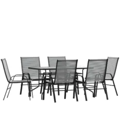 Flash Furniture 7 Piece Outdoor Patio Dining Set - Tempered Glass Patio Table, 6 Flex Comfort Stack Chairs -Crosley Shop GUEST 82a1b29d 220d 4a15 aa72 be41e9d697df