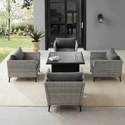 Richland 5pc Outdoor Wicker Conversation Set With Fire Table - Crosley 4 Richland 5pc Outdoor Wicker Conversation Set With Fire Table - Crosley - Image 2