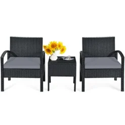 Tangkula 3 Pieces Patio Set Outdoor Wicker Rattan Furniture W/ Cushions Gray -Crosley Shop GUEST 83fdbbf5 9415 4279 b2f7 82827cba34b2