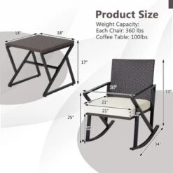 Costway 3PCS Patio Rattan Wicker Rocking Chairs Table Bistro Set Cushioned Rocker Garden -Crosley Shop GUEST 844b90a6 48f3 4761 8a70 b7882392d999
