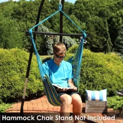 Sunnydaze Decor Sunnydaze Hanging Rope Hammock Chair Swing With Collapsible Bar For Backyard And Patio - 265 Lb Weight Capacity - Ocean Breeze -Crosley Shop GUEST 849a6685 9e76 44a3 96c8 0ef89693960b