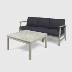 Perla 4pc Acacia Wood Sectional Sofa Light Gray/Dark Gray - Christopher Knight Home